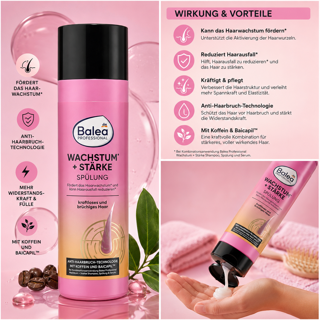 Balea Professional Après-Shampooing Croissance & Force à la Caféine et Baicapil – Cheveux fragiles – 200 ml