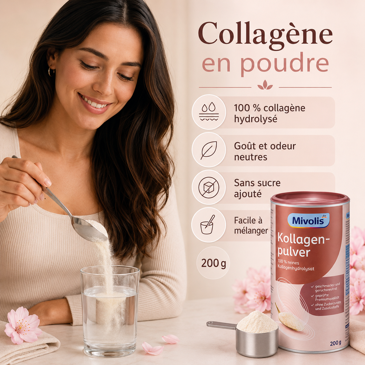 Mivolis Poudre de Collagène Pur Types I & III – 200 g