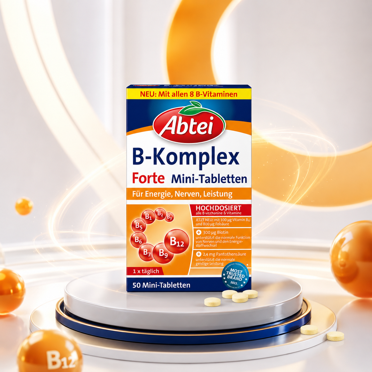 Abtei B-Komplex Forte – Énergie, nerfs et concentration – 50 mini-comprimés