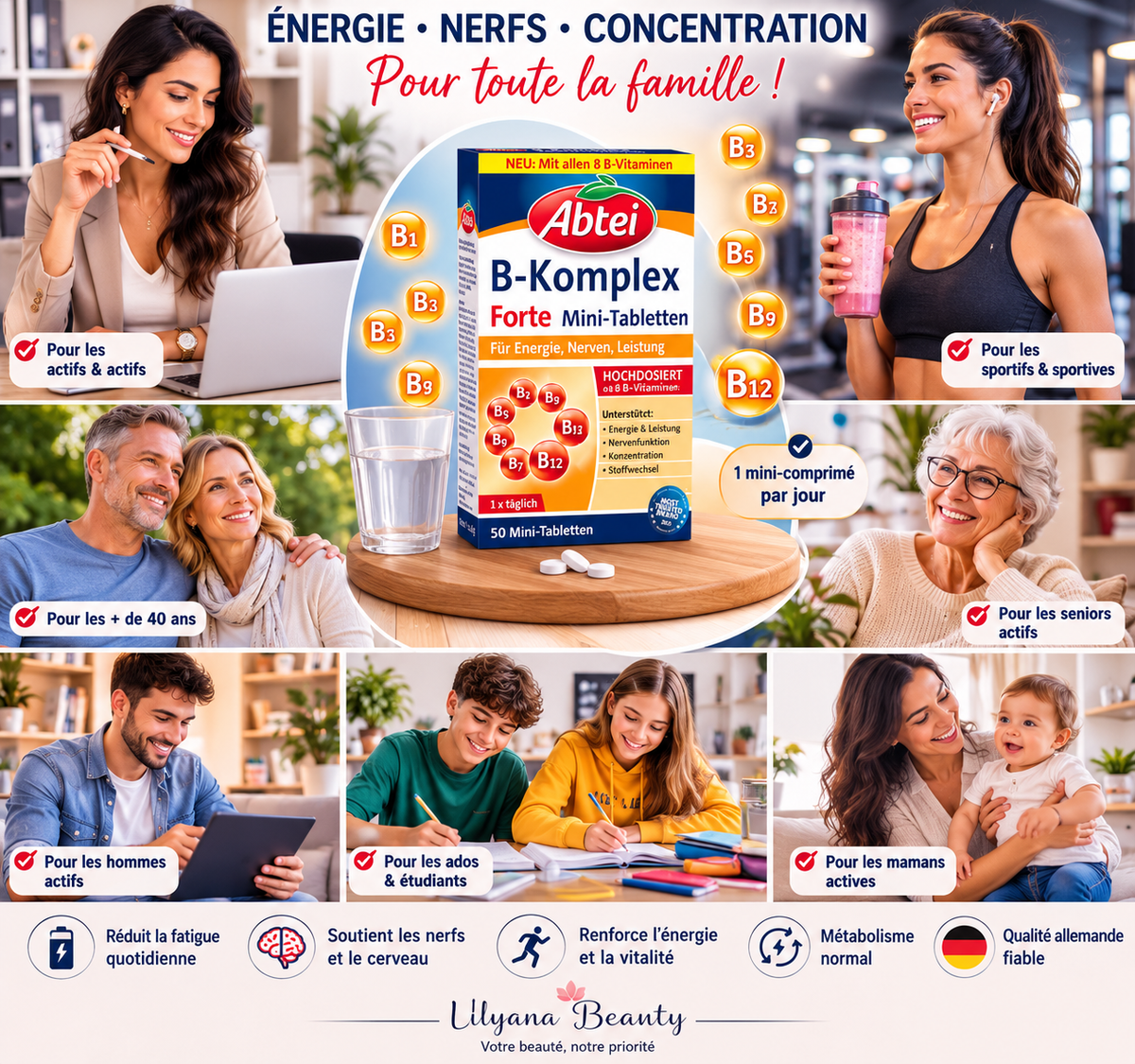 Abtei B-Komplex Forte – Énergie, nerfs et concentration – 50 mini-comprimés