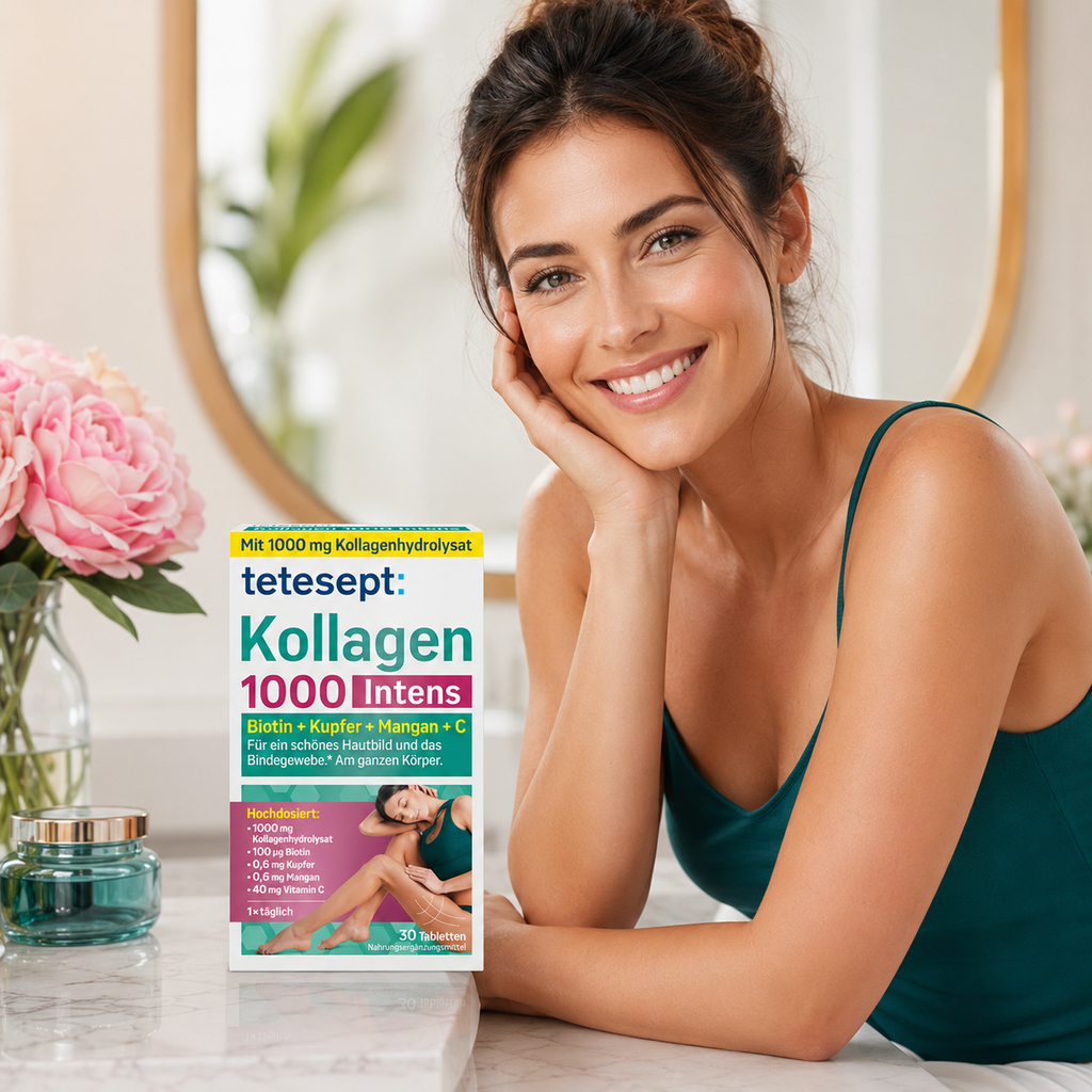Tetesept Kollagen 1000 Intens – Collagène, Biotine, Cuivre, Manganèse et Vitamine C – 30 comprimés