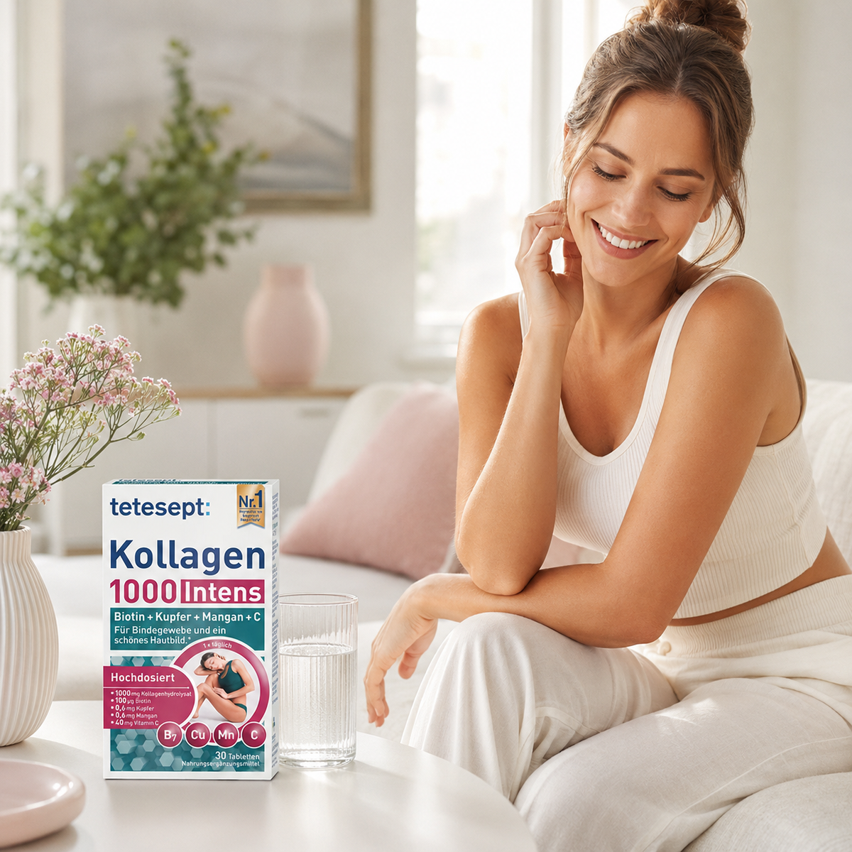 Tetesept Kollagen 1000 Intens – Collagène, Biotine, Cuivre, Manganèse et Vitamine C – 30 comprimés