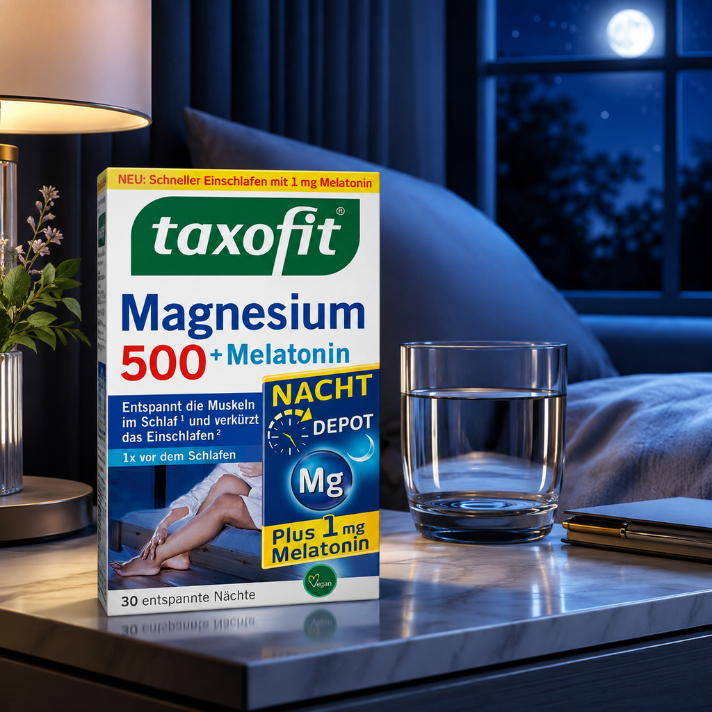 Taxofit Magnésium 500 + Mélatonine Nuit Depot – Sommeil et détente musculaire – 30 comprimés