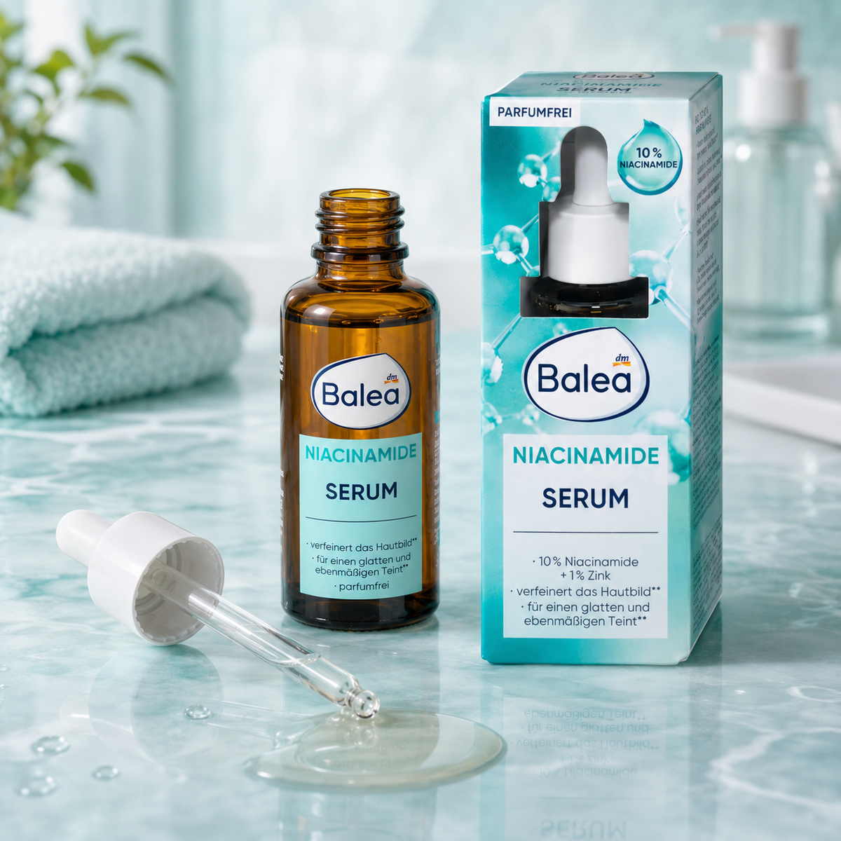 Balea Sérum Niacinamide 10 % + Zinc 1 % – Pores, sébum et teint uniforme – 30 ml