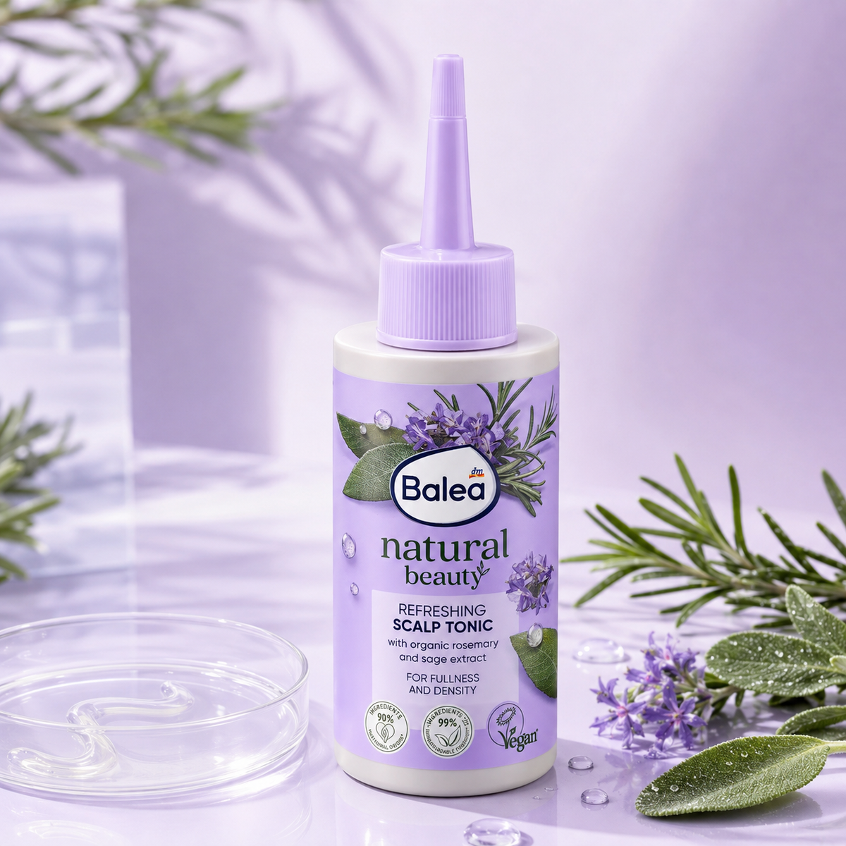 Balea Natural Beauty Tonique Rafraîchissant pour Cuir Chevelu au Romarin Bio et à la Sauge – 150 ml