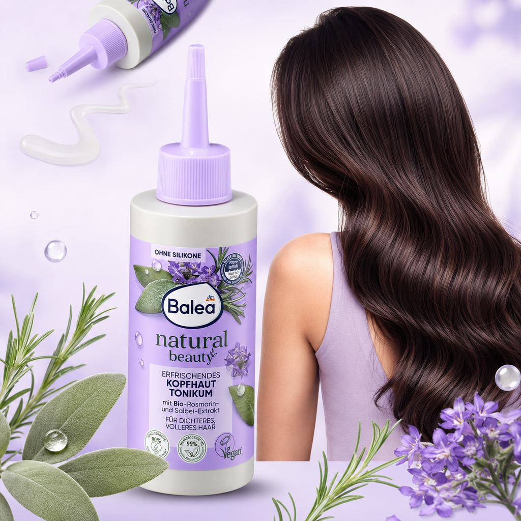 Balea Natural Beauty Tonique Rafraîchissant pour Cuir Chevelu au Romarin Bio et à la Sauge – 150 ml