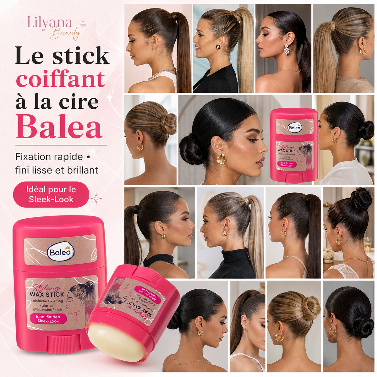 Balea Stick Cire Coiffante Sleek Look – Fixation des Baby Hair et Finition Brillante – 25 g