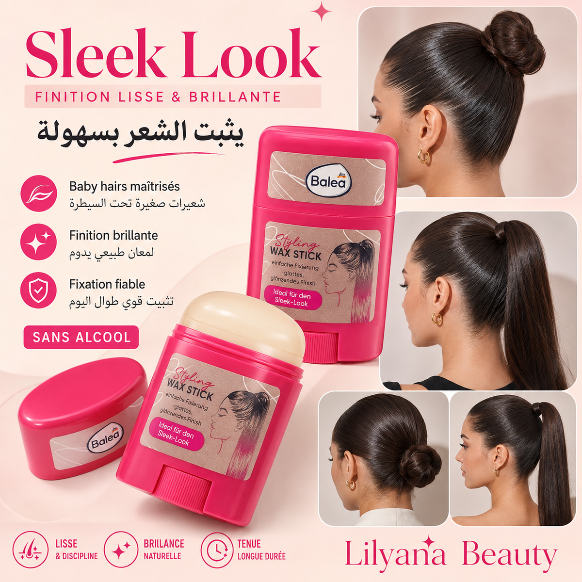 Balea Stick Cire Coiffante Sleek Look – Fixation des Baby Hair et Finition Brillante – 25 g