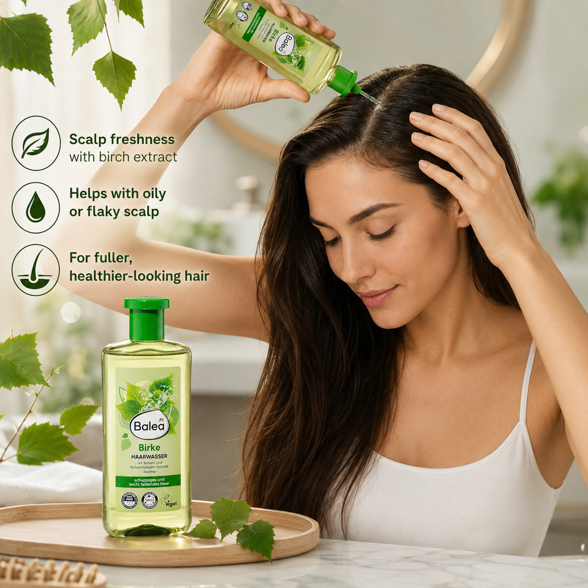 Balea Lotion Capillaire au Bouleau et à la Prêle – Cuir chevelu à pellicules et cheveux légèrement gras – 500 ml