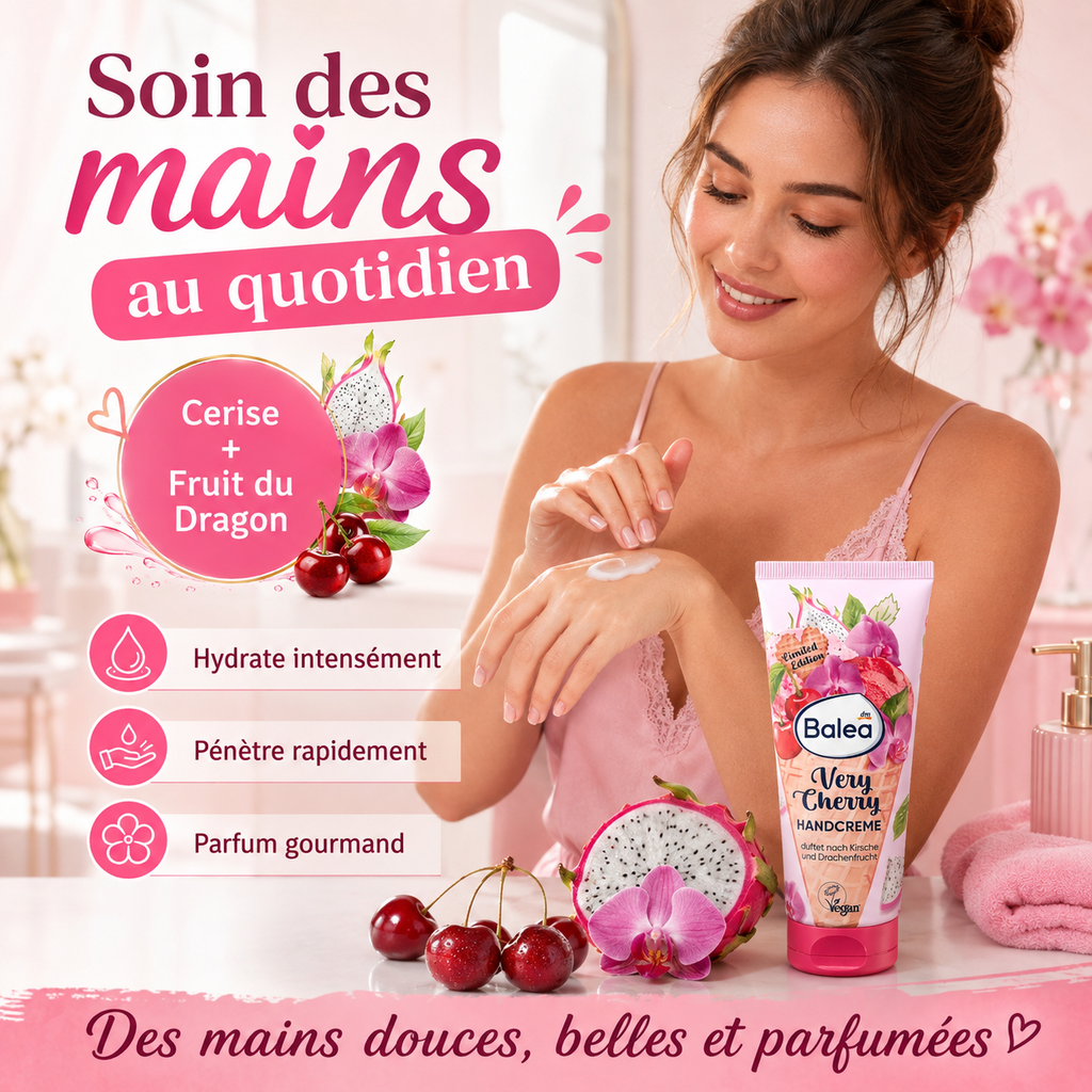 Balea Very Cherry – Crème Mains Cerise & Fruit du Dragon – 100 ml