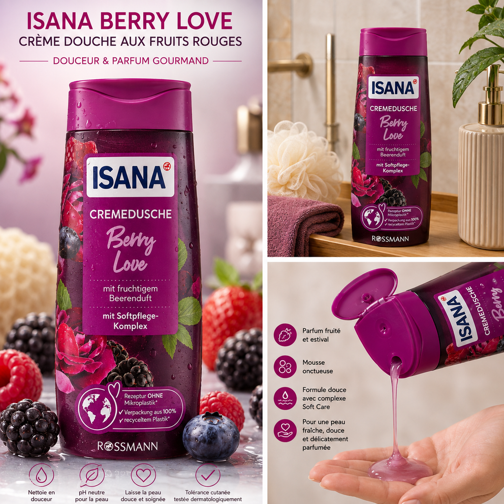ISANA Berry Love – Crème Douche aux Fruits Rouges – 300 ml