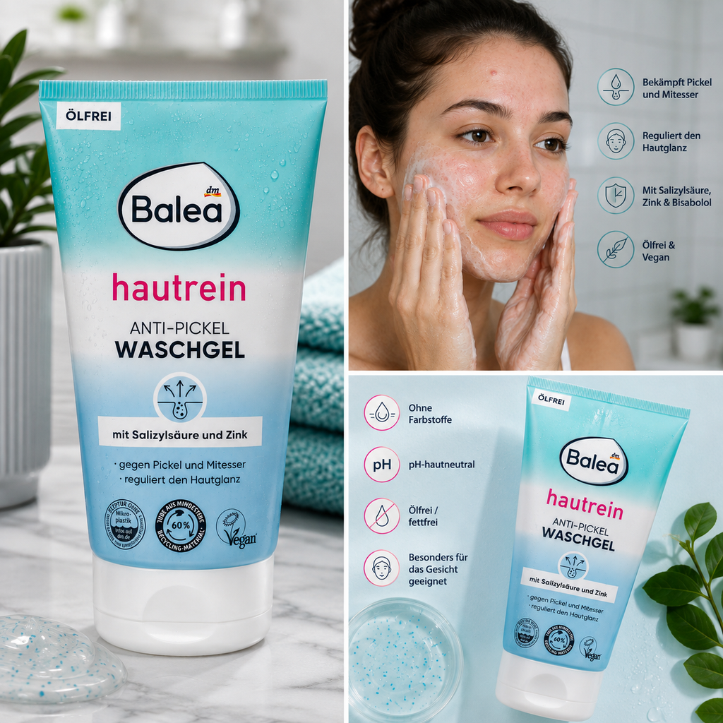 Balea Hautrein Gel Nettoyant Anti-Imperfections à l’Acide Salicylique et au Zinc – 150 ml