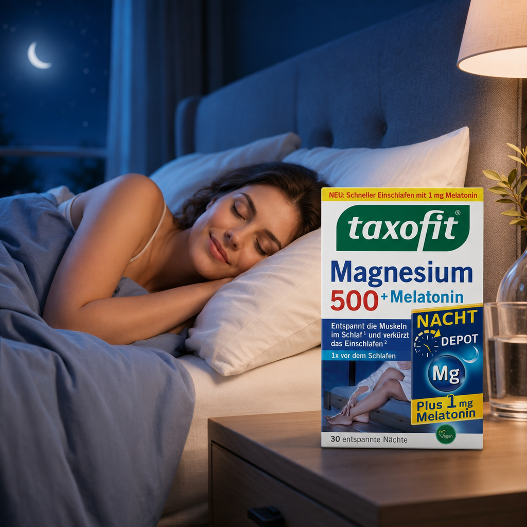 Taxofit Magnésium 500 + Mélatonine Nuit Depot – Sommeil et détente musculaire – 30 comprimés