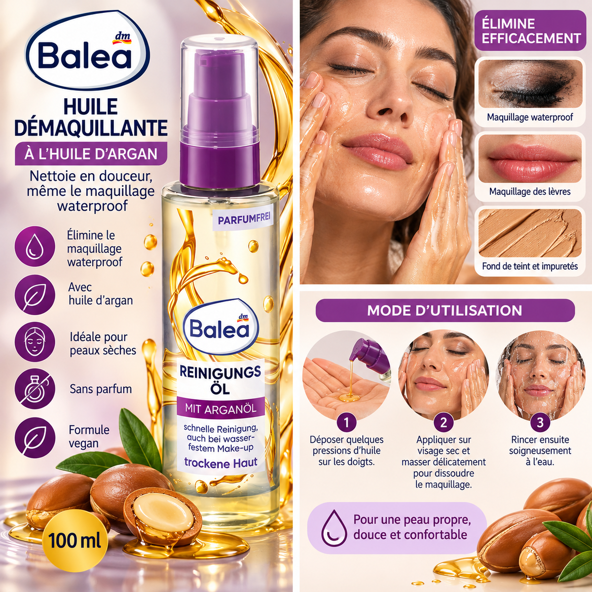 Balea Huile Démaquillante à l’Argan – 100 ml