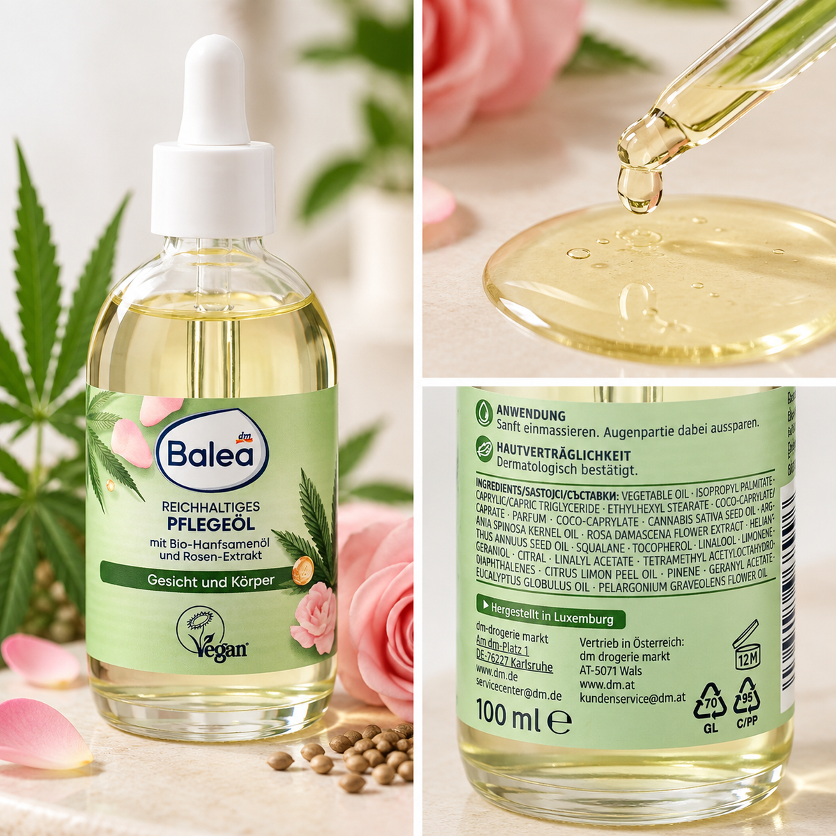 Balea Huile Soin Chanvre & Rose – 100 ml