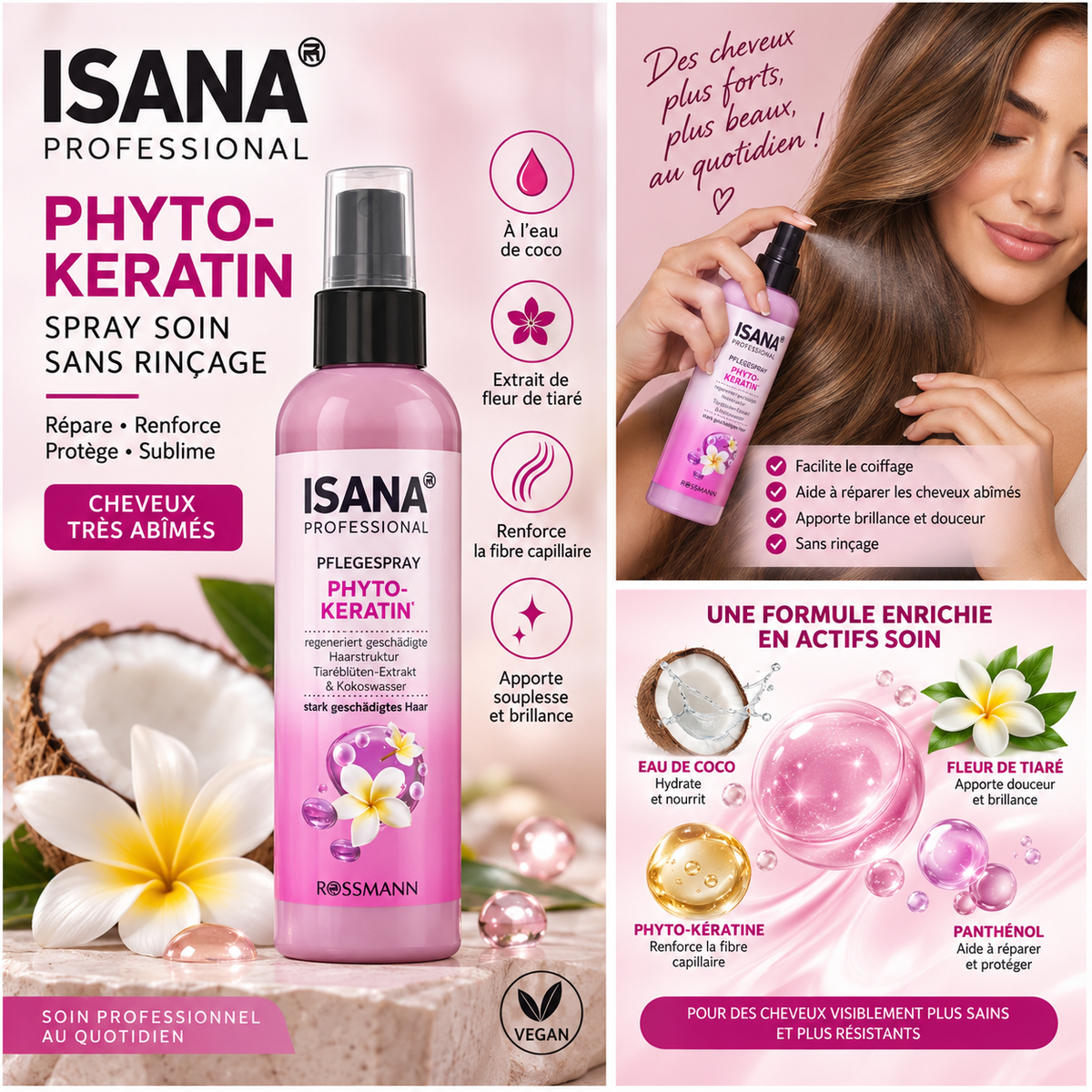 ISANA Professional Spray Phyto-Kératine 150 ml pour cheveux très abîmés