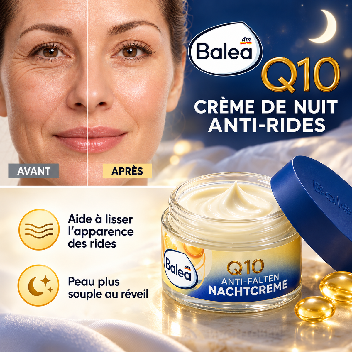 Balea Q10 Crème de Nuit Anti-Rides – 50 ml