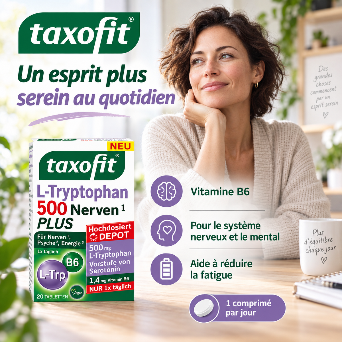 Taxofit L-Tryptophan 500 + Vitamine B6 – 20 Comprimés
