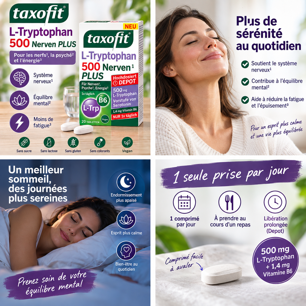 Taxofit L-Tryptophan 500 + Vitamine B6 – 20 Comprimés