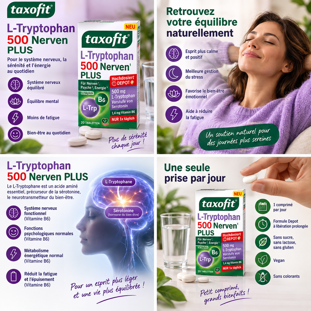 Taxofit L-Tryptophan 500 + Vitamine B6 – 20 Comprimés