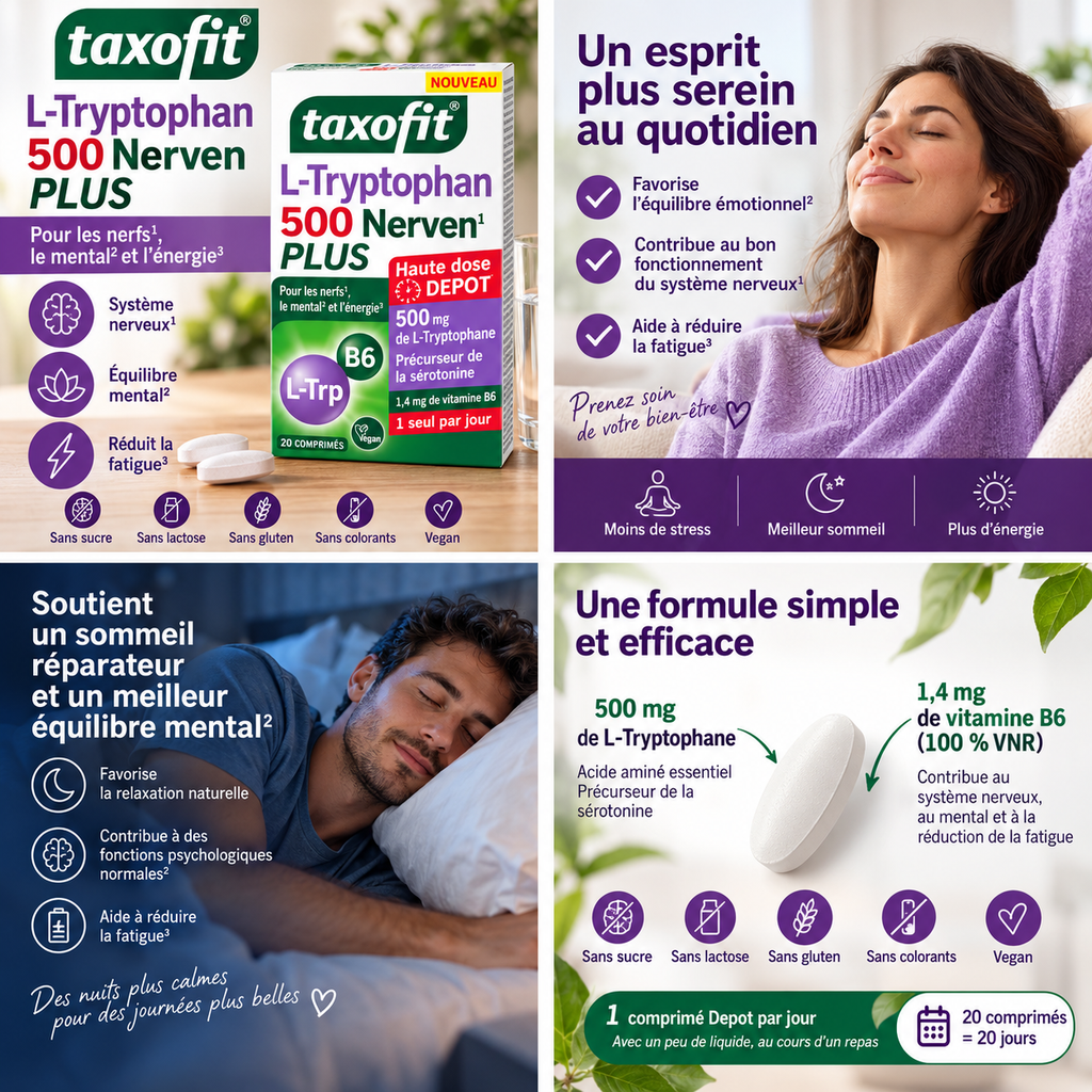 Taxofit L-Tryptophan 500 + Vitamine B6 – 20 Comprimés