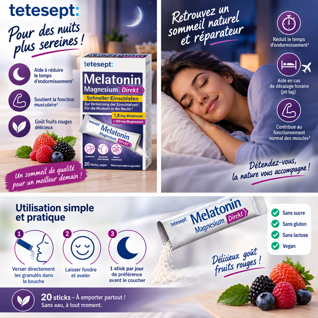 Tetesept Mélatonine + Magnésium – 20 Sticks