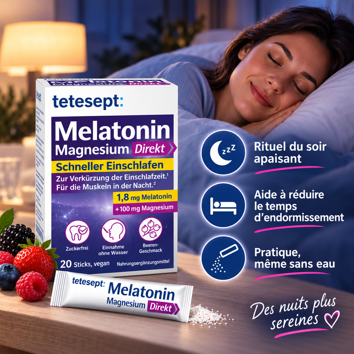 Tetesept Mélatonine + Magnésium – 20 Sticks