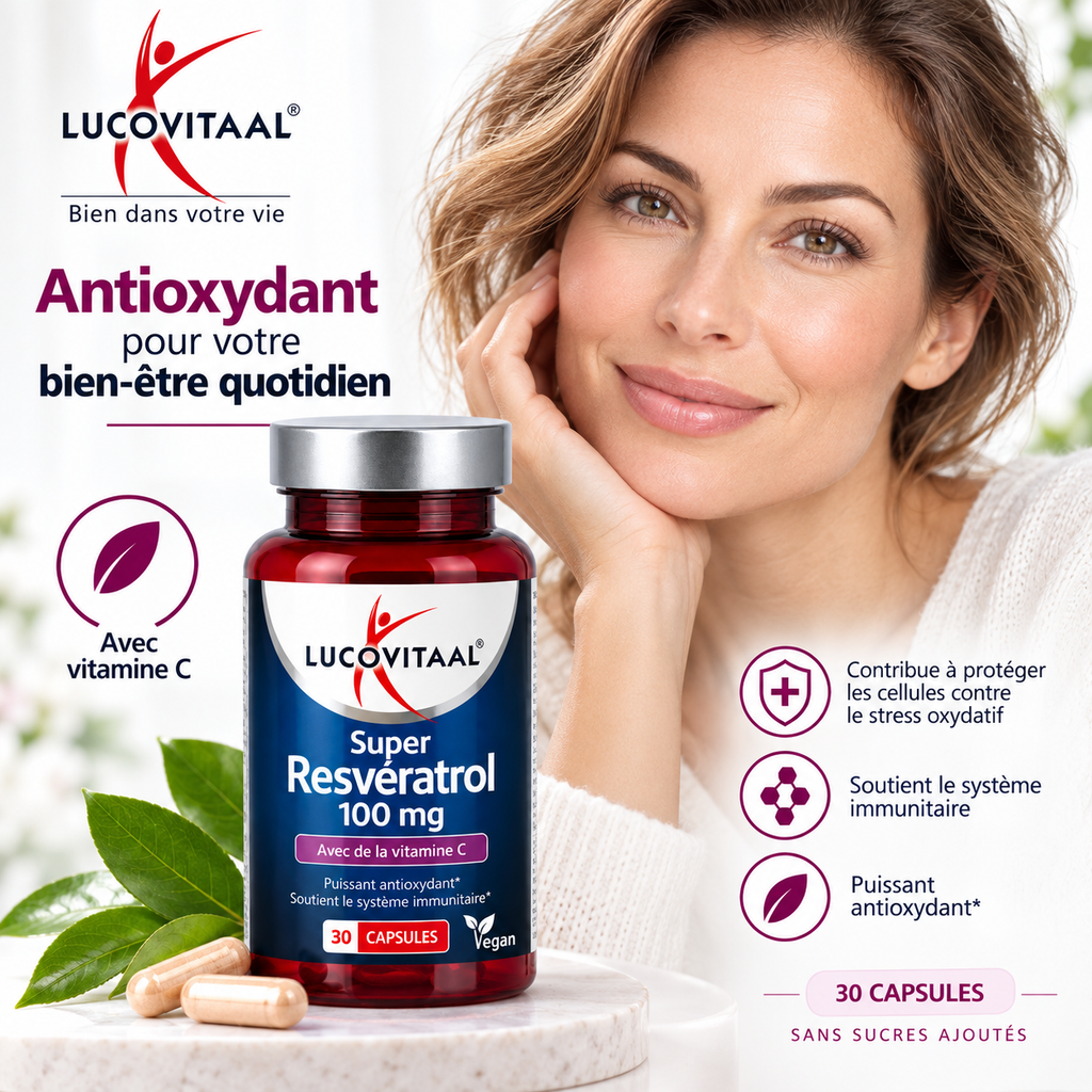 Lucovitaal Super Resveratrol 100 mg + Vitamine C – Antioxydant & Beauté de l’intérieur – 30 capsules