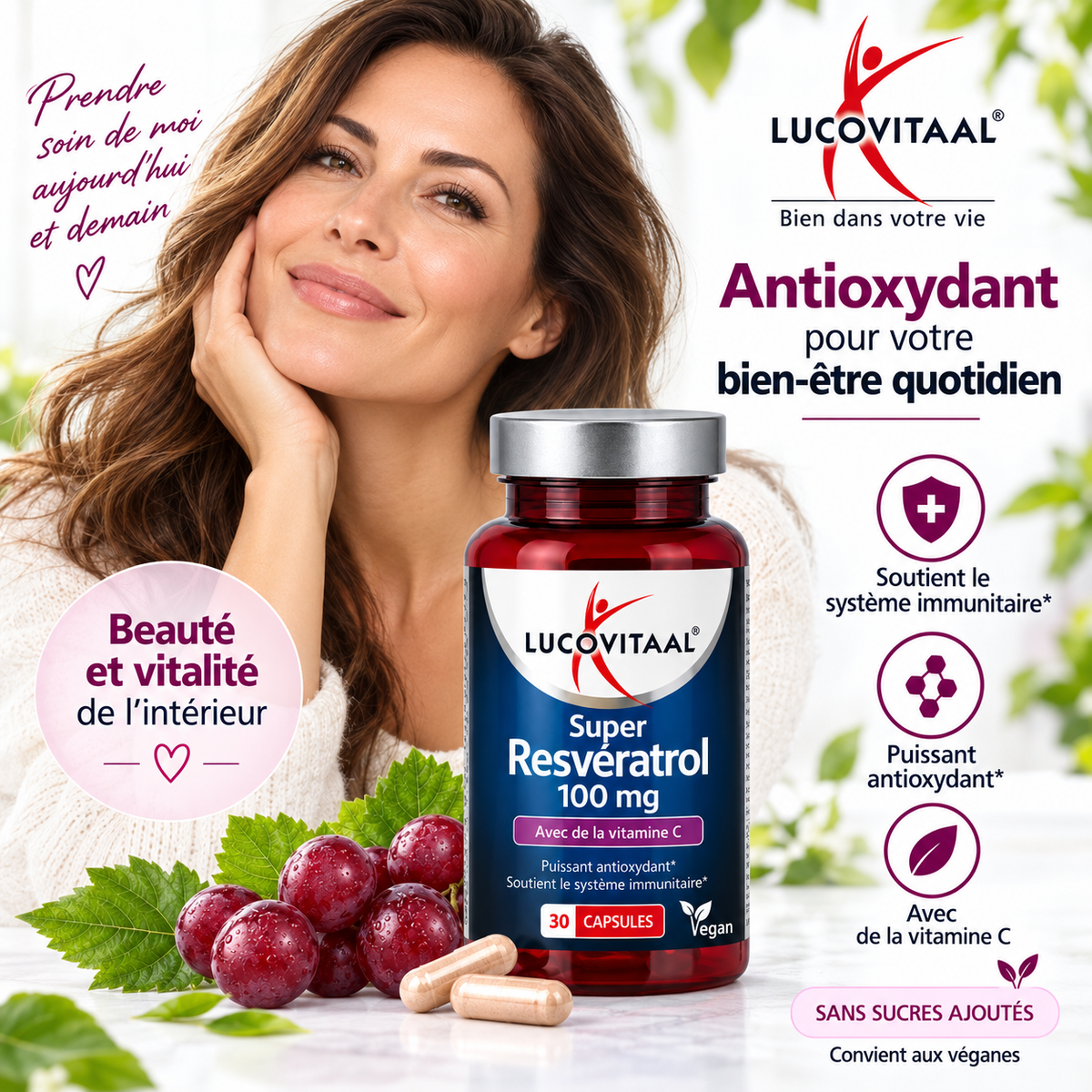 Lucovitaal Super Resveratrol 100 mg + Vitamine C – Antioxydant & Beauté de l’intérieur – 30 capsules